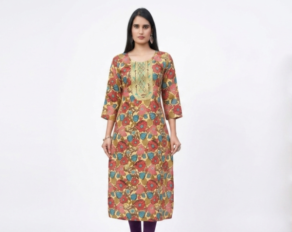CLOA Printed Viscose Rayon A-line Kurta for Women (Multicolor)