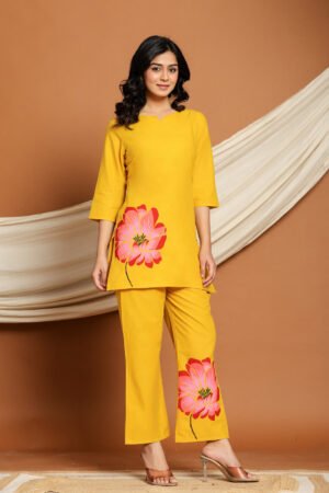 CLOA Yellow Floral Cotton Co-Ord Set for Women