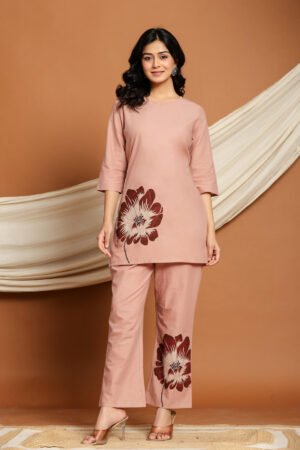 CLOA Dusty Rose Floral Cotton Co-Ord Set for Women