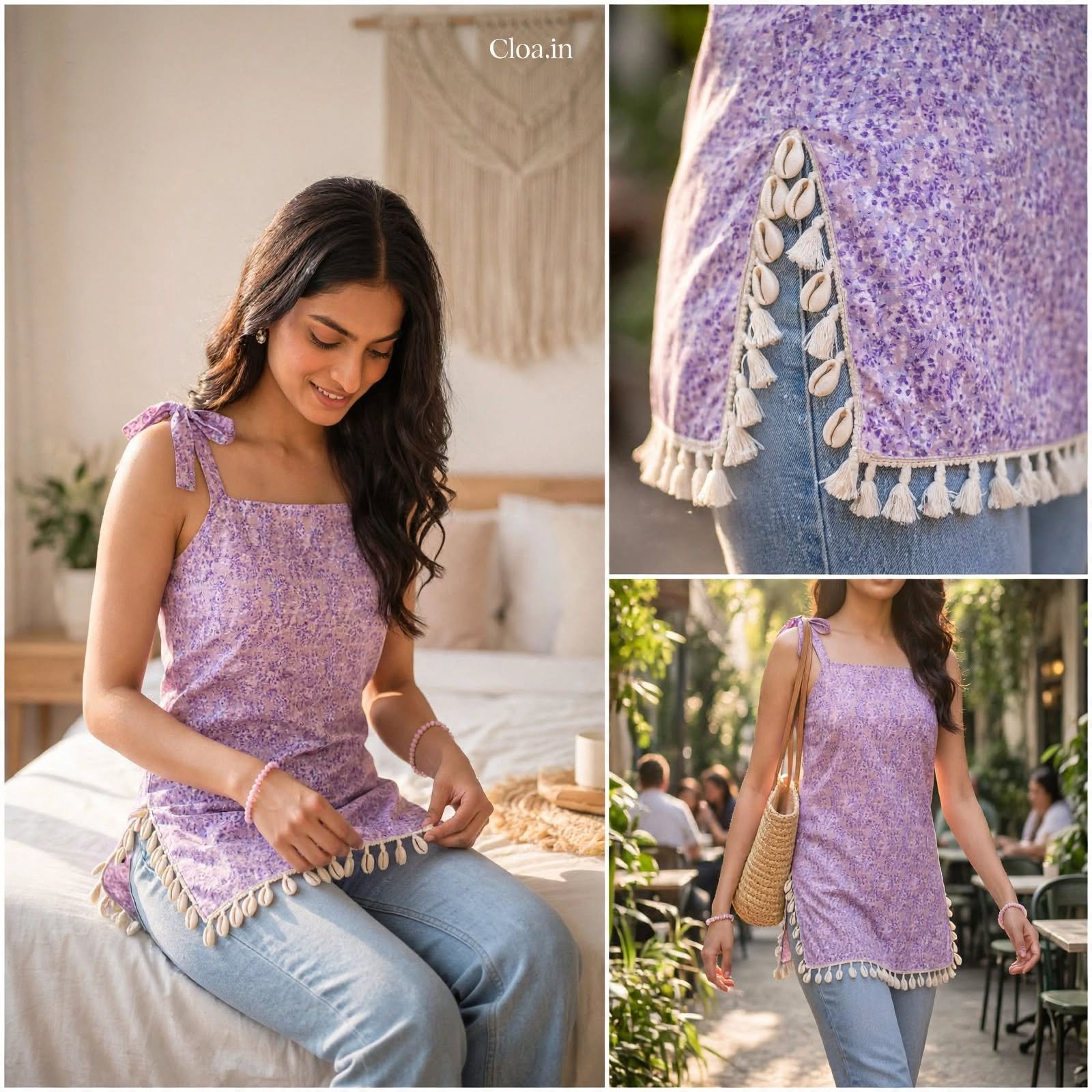CLOA Lavender Floral Sleeveless Short Kurti for Women 🌸 - Image 3